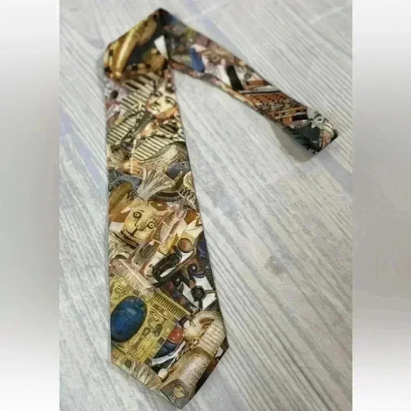 Neck Tie Mens GOLD Egyptian Papyrus Ancient History Egypt Graphic CELESTAE STINE - Picture 1 of 12